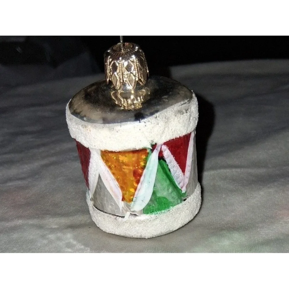 Vintage West Germany Glass Drum Christmas Ornament Mica Glitter 2.25